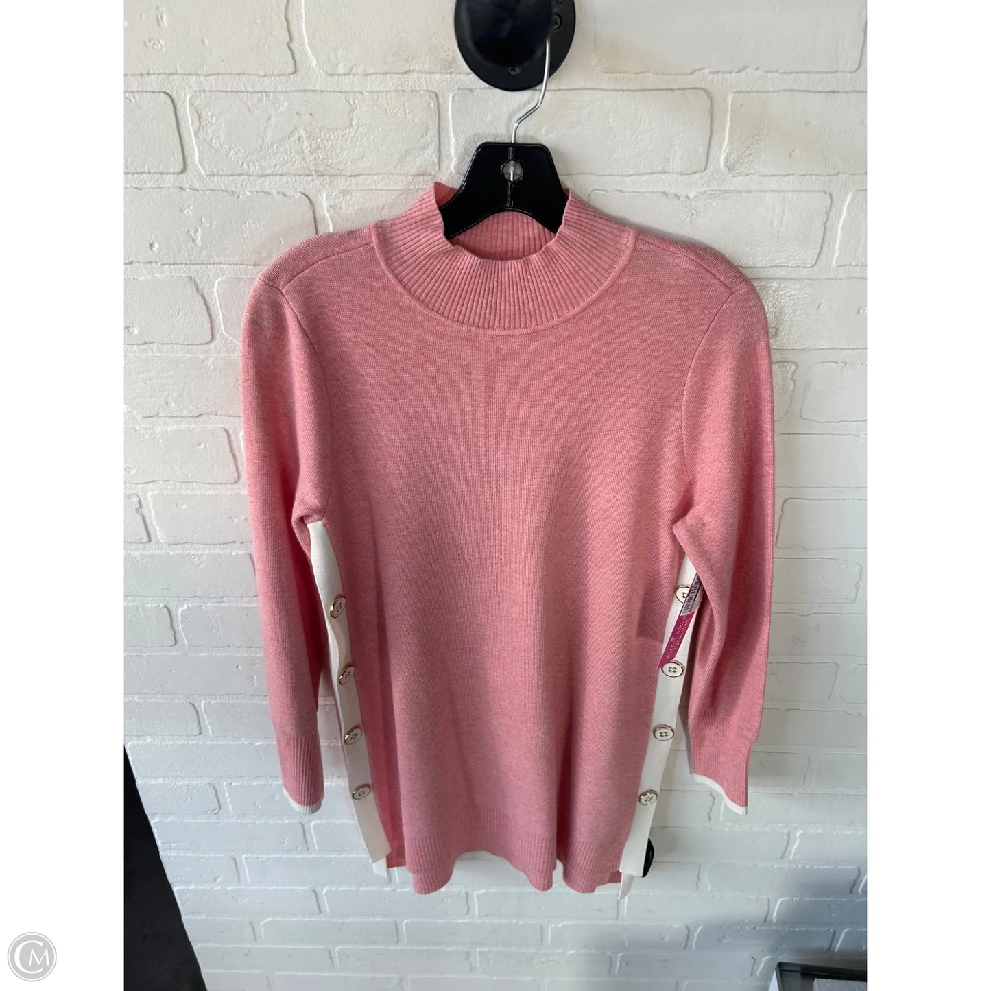 Sweater By Chicos In Pink & White, Size: S