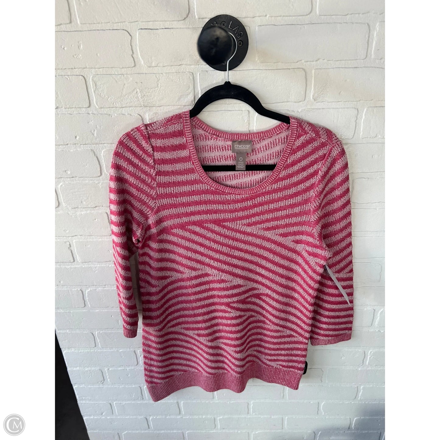 Sweater By Chicos In Pink & White, Size: S