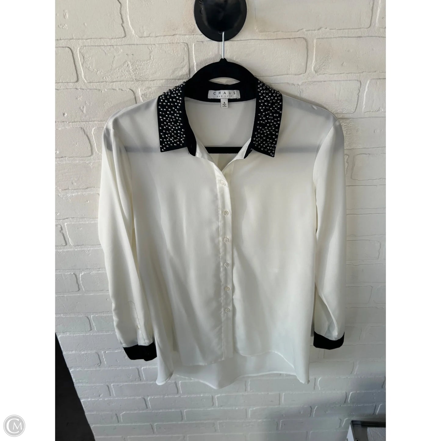 Blouse Long Sleeve By Chaus In Black & White, Size: S