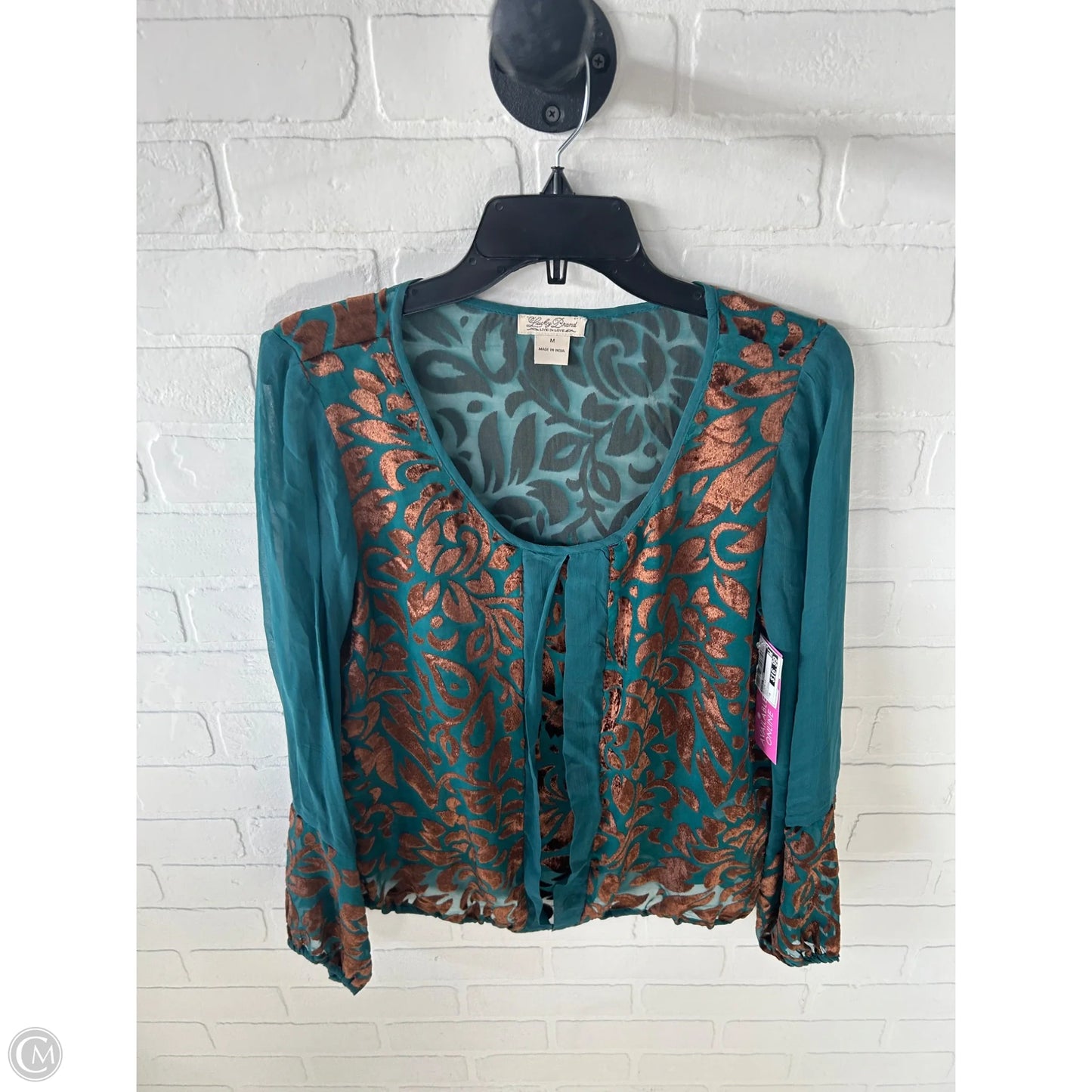 Blouse Long Sleeve By Lucky Brand In Green, Size: M