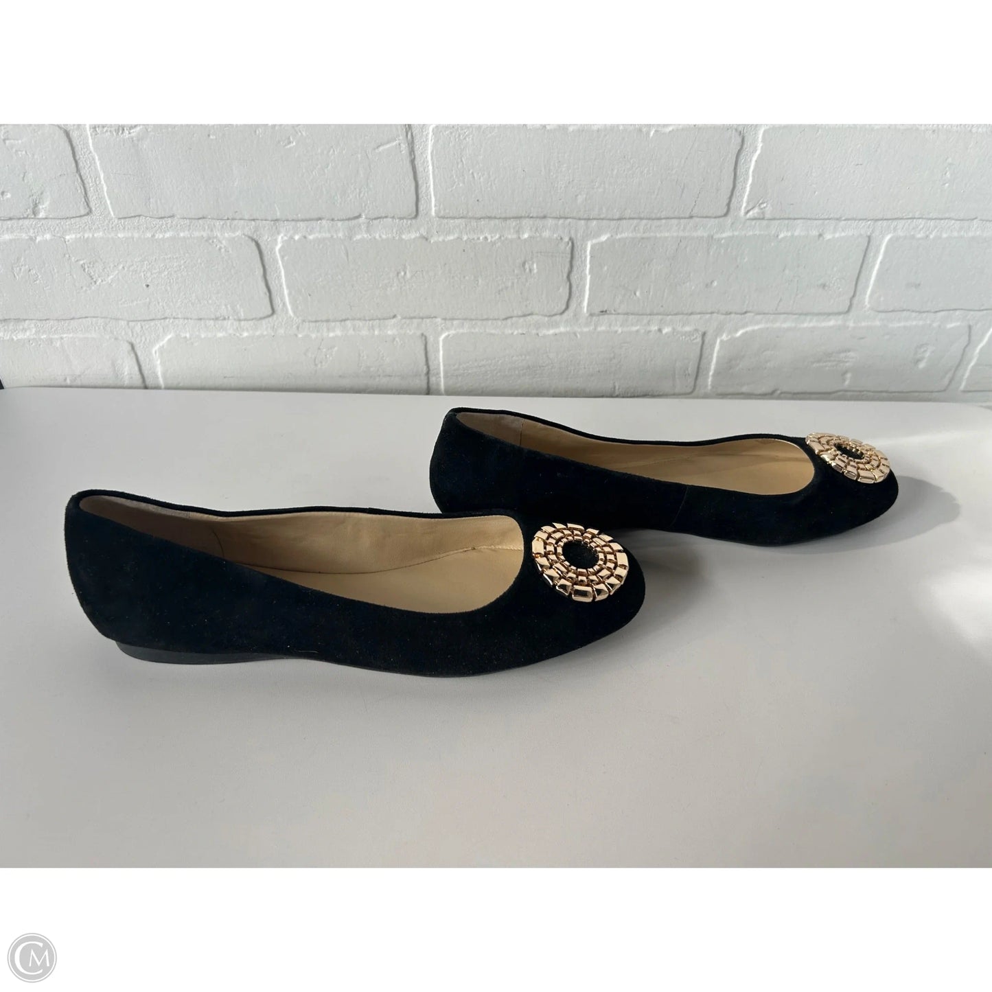Shoes Flats By Alex Marie In Black & Gold, Size: 8.5