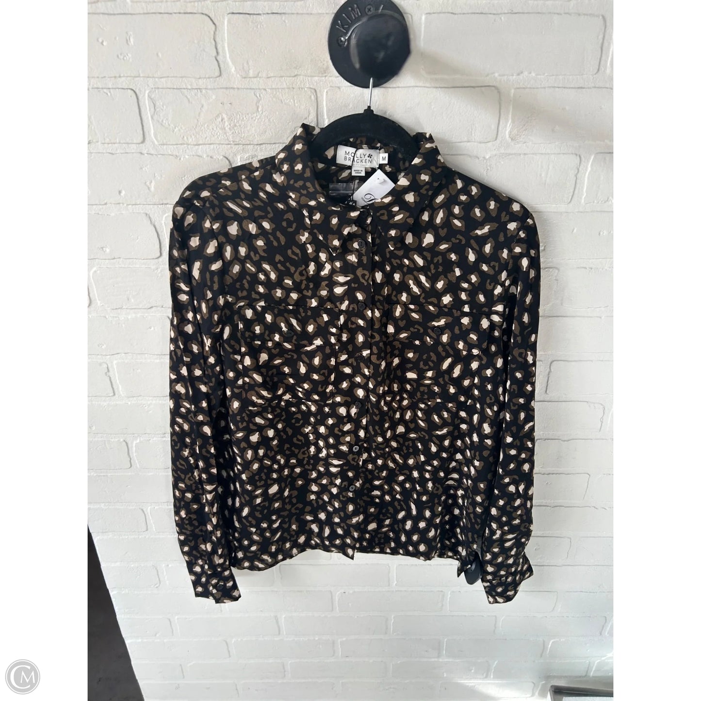 Blouse Long Sleeve By Molly Bracken In Black & Green, Size: M