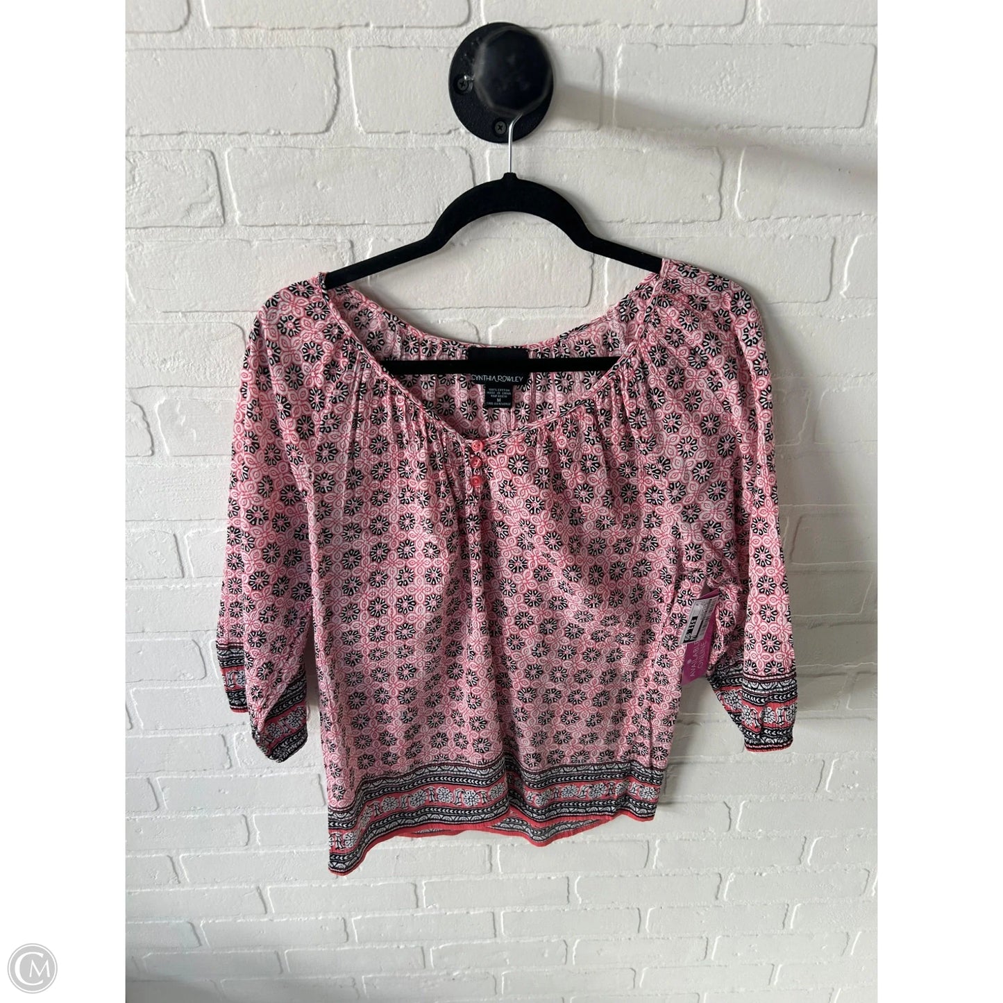 Top 3/4 Sleeve By Cynthia Rowley In Pink & White, Size: M