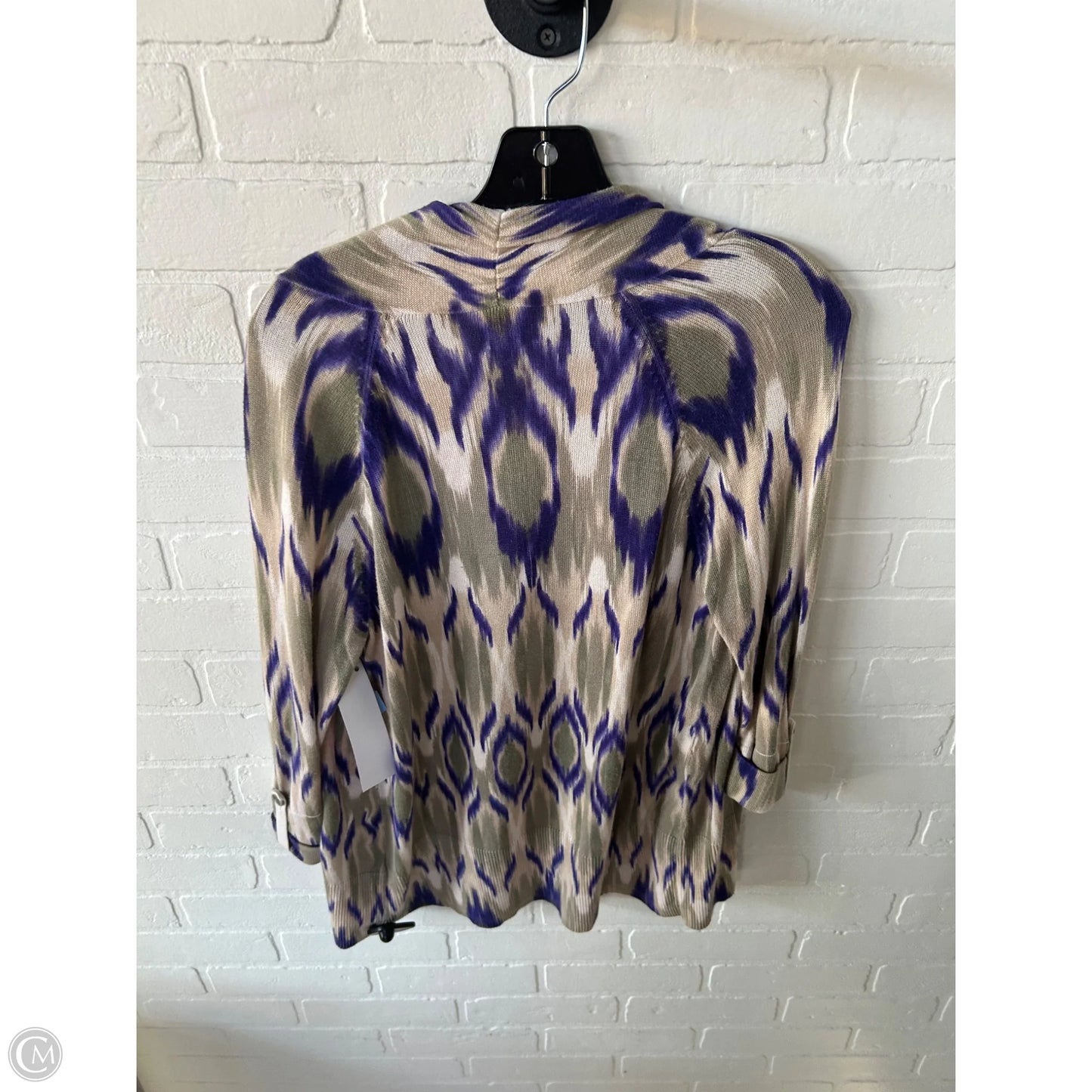 Sweater Cardigan By Chicos In Green & Purple, Size: M