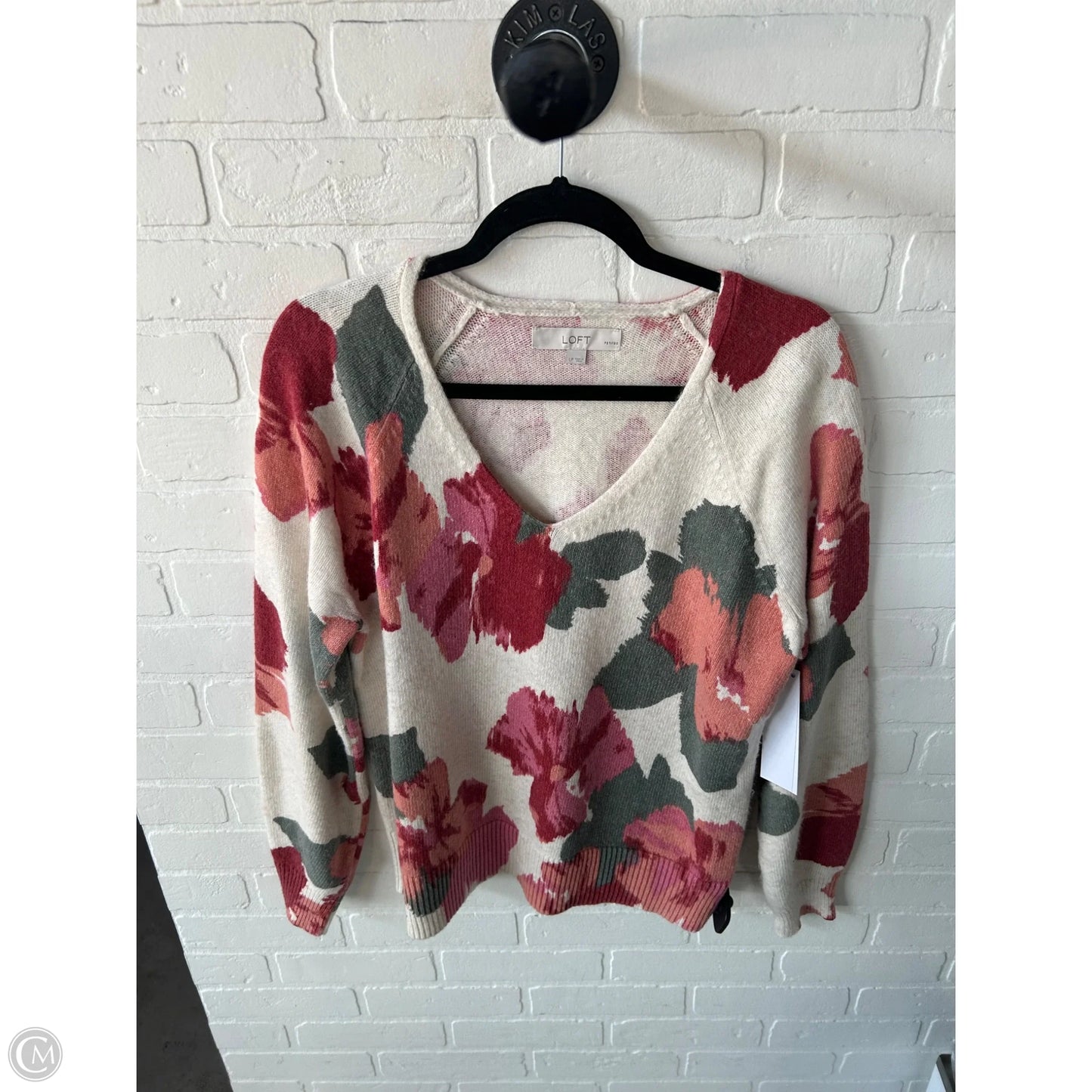 Sweater By Loft In Cream & Red, Size: Lp