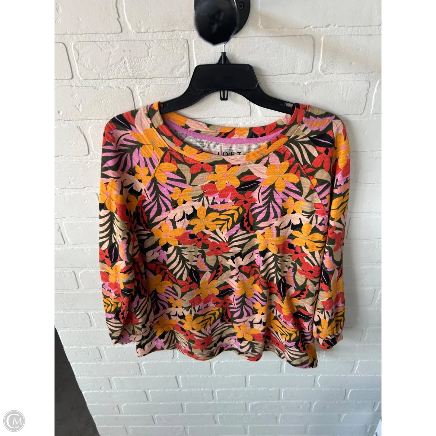 Top Long Sleeve By Loft In Green & Orange, Size: L