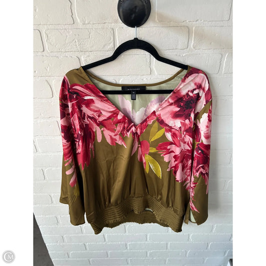 Blouse 3/4 Sleeve By White House Black Market In Green & Pink, Size: Xl