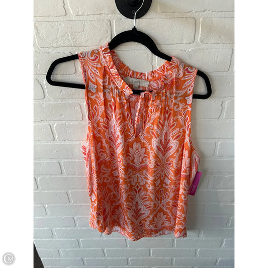 Top Sleeveless By Loft In Orange & White, Size: L