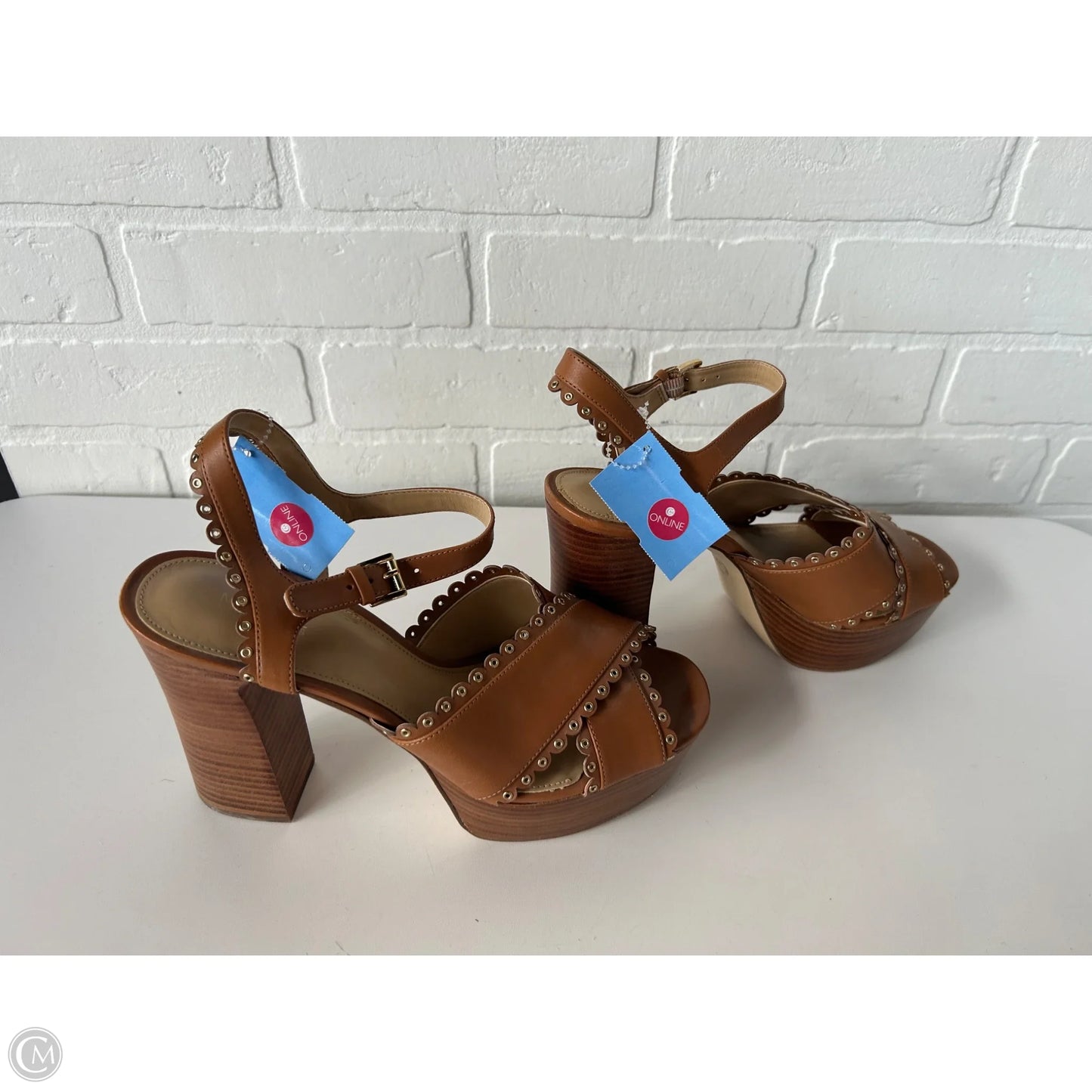 Sandals Heels Block By Michael By Michael Kors In Brown & Gold, Size: 8.5