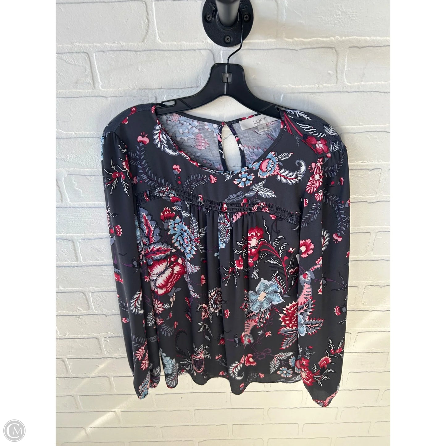 Blouse Long Sleeve By Loft In grey&blue, Size: Xs