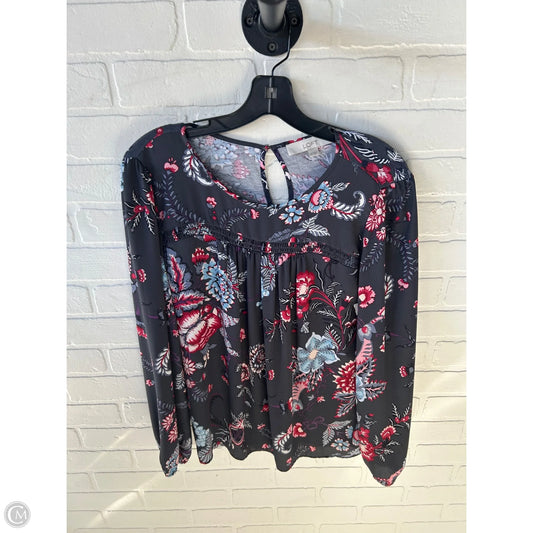 Blouse Long Sleeve By Loft In grey&blue, Size: Xs