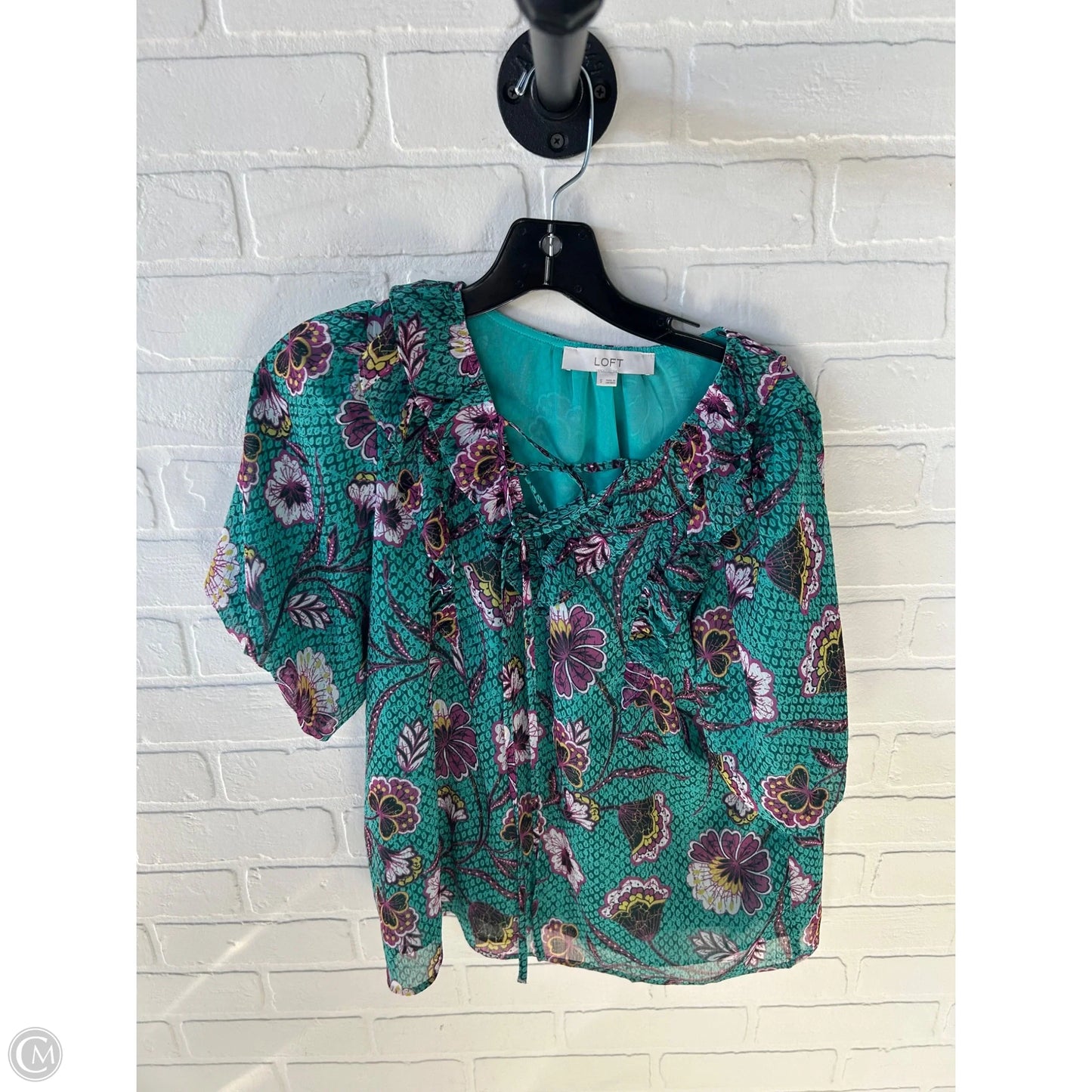 Blouse Short Sleeve By Loft In Green & Purple, Size: S