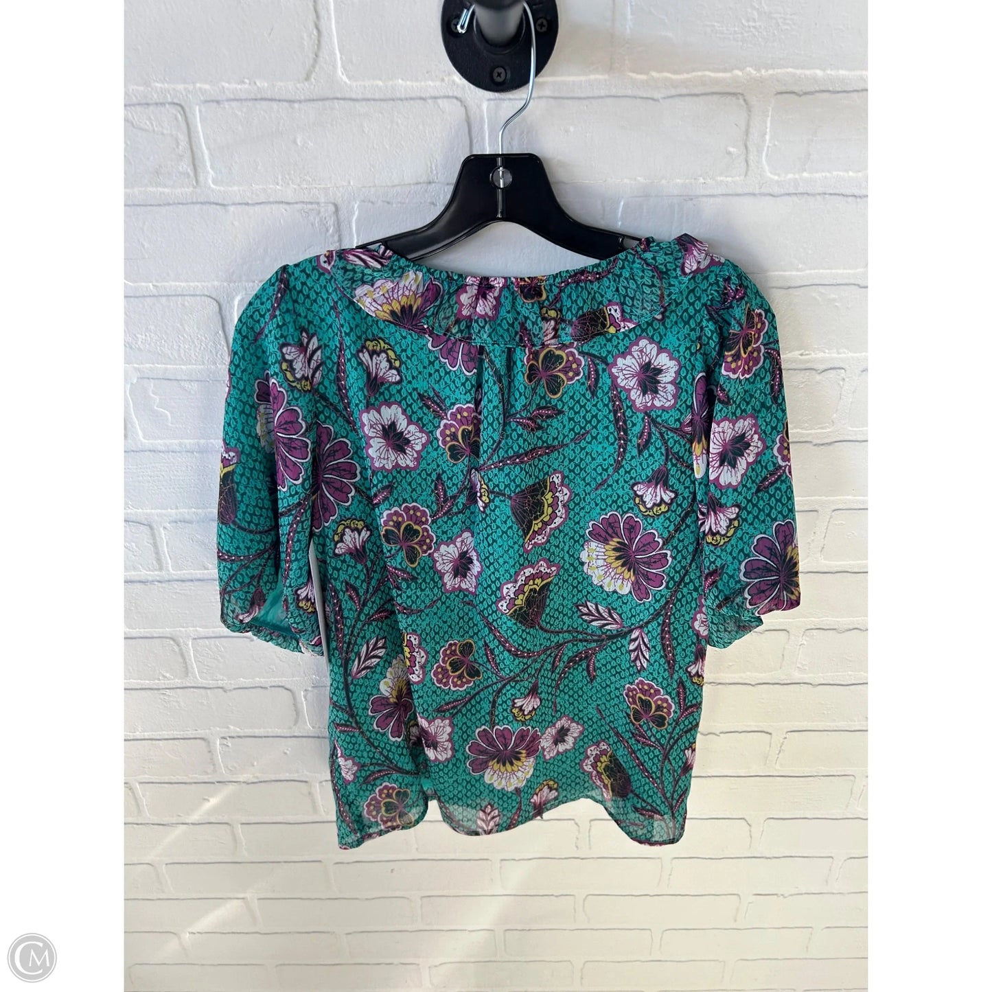 Blouse Short Sleeve By Loft In Green & Purple, Size: S