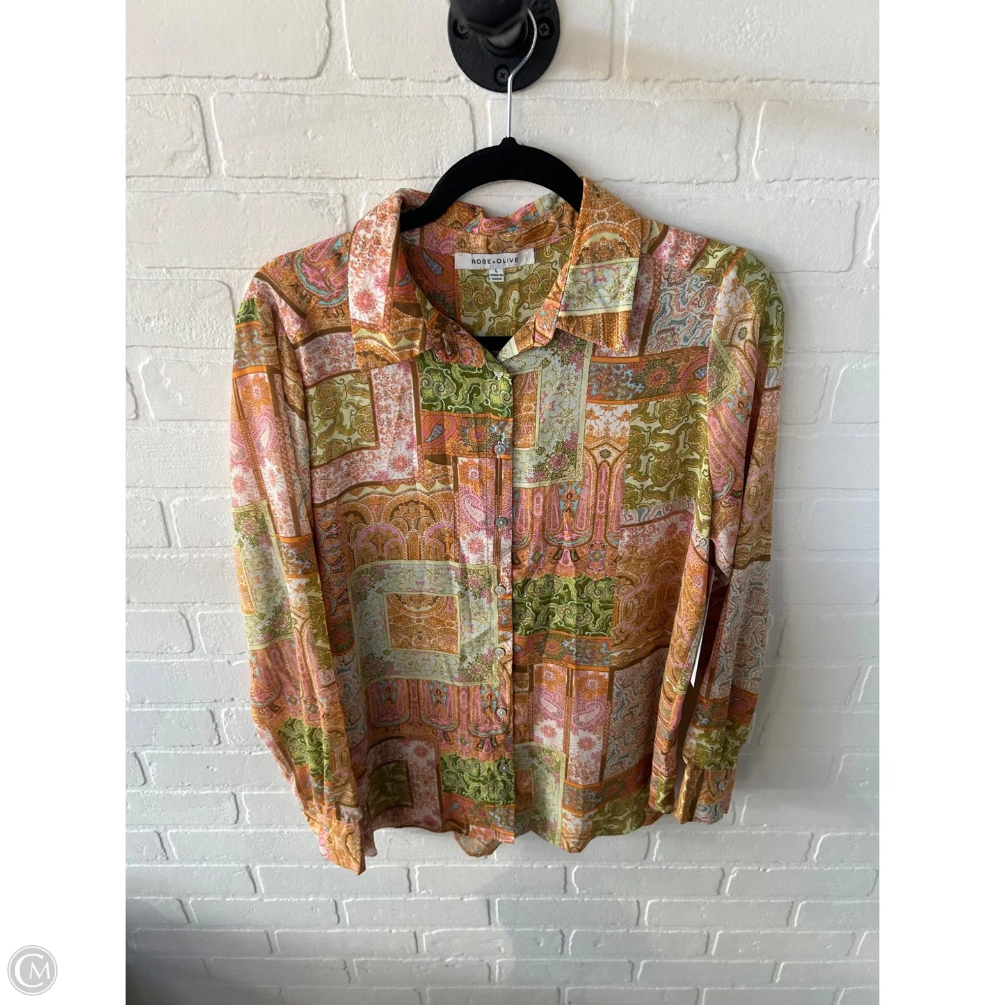 Blouse Long Sleeve By Rose And Olive In Orange & Red, Size: L