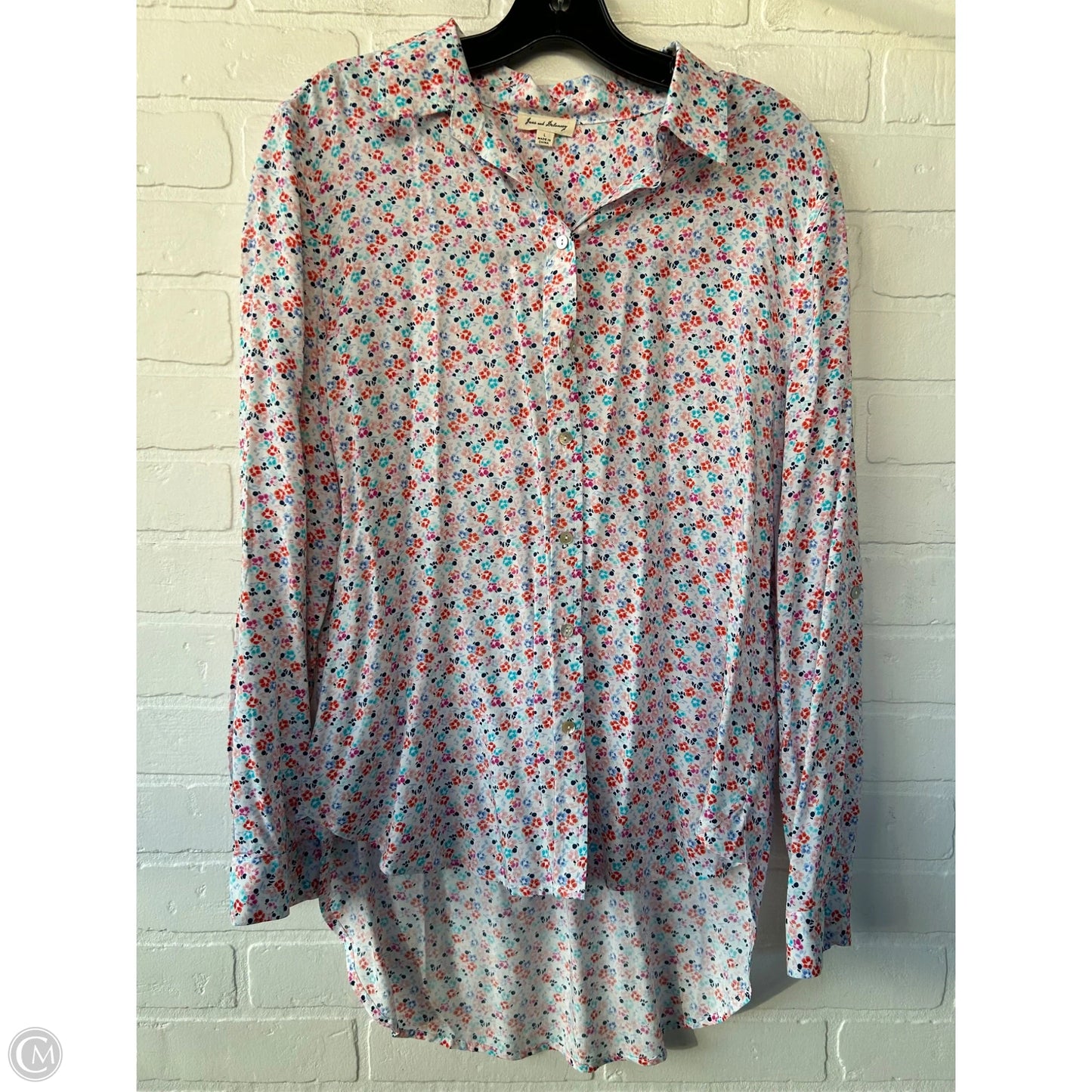 Top Long Sleeve By Jane And Delancey In Pink & White, Size: L