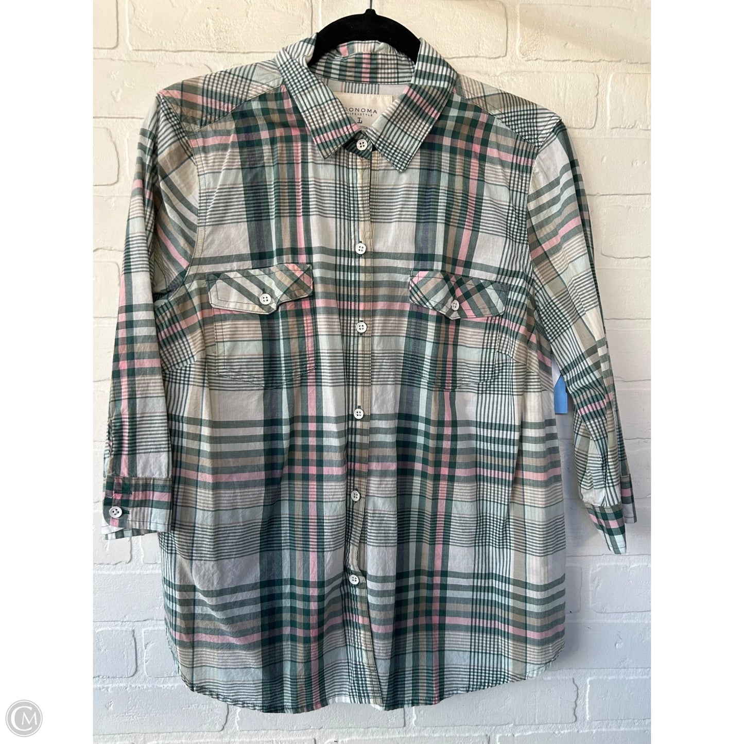 Top 3/4 Sleeve By Sonoma In Green & White, Size: L