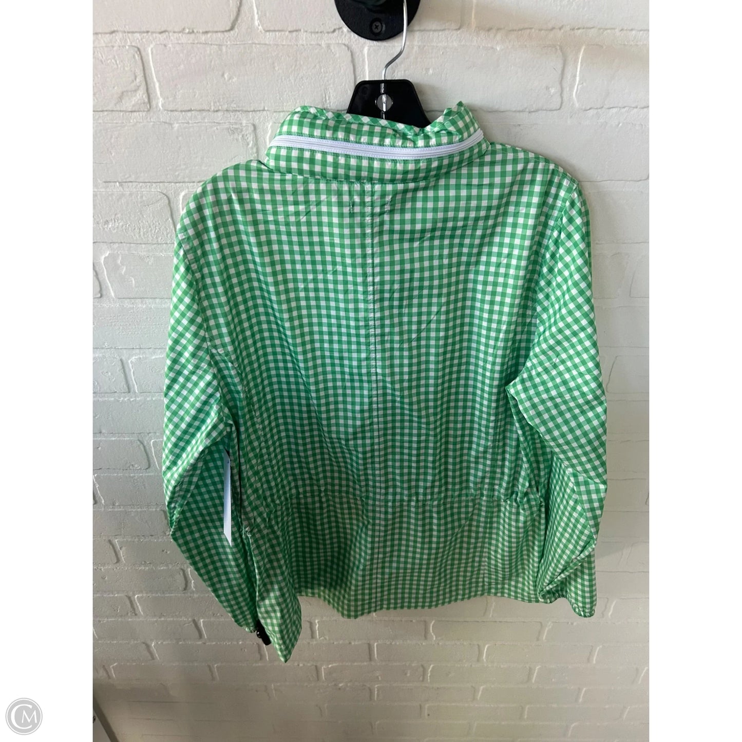 Jacket Windbreaker By Talbots In Green & White, Size: L