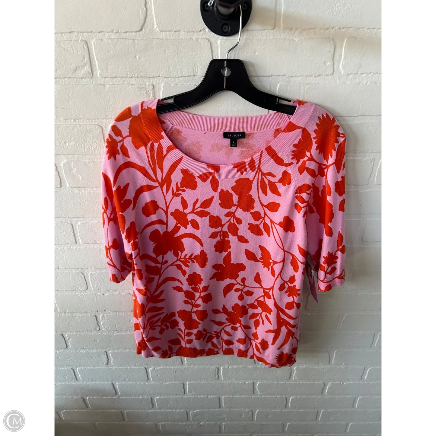 Sweater Short Sleeve By Talbots In Orange & Pink, Size: L