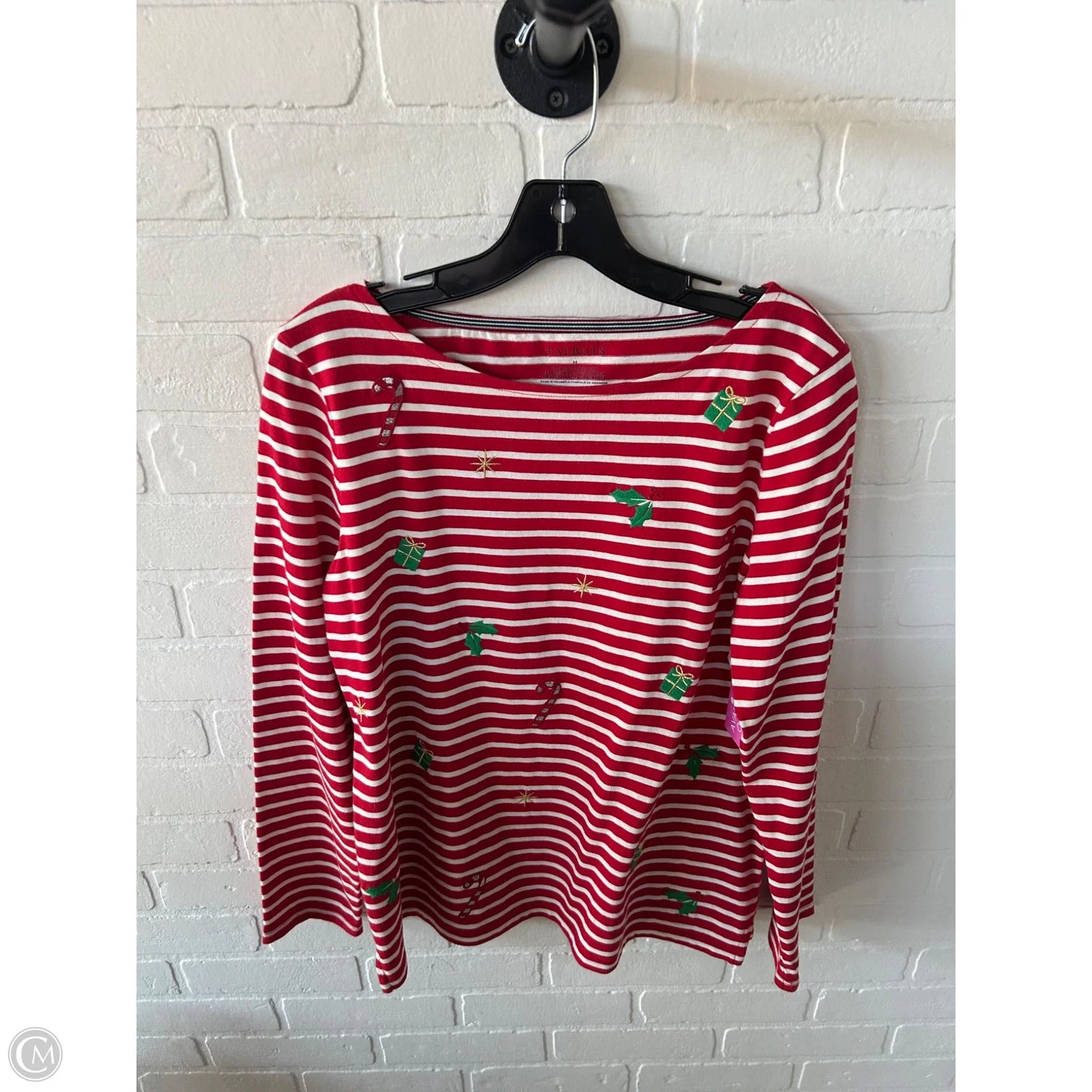 Top Long Sleeve By Talbots In Red & White, Size: M