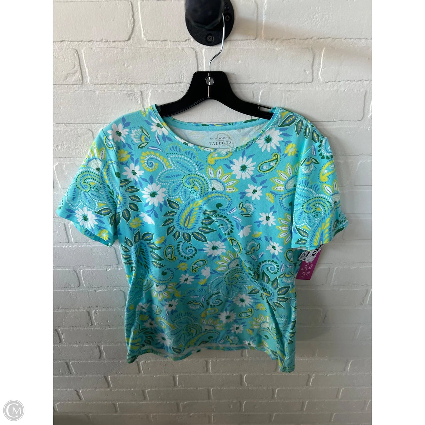 Top Short Sleeve By Talbots In Blue & Yellow, Size: L