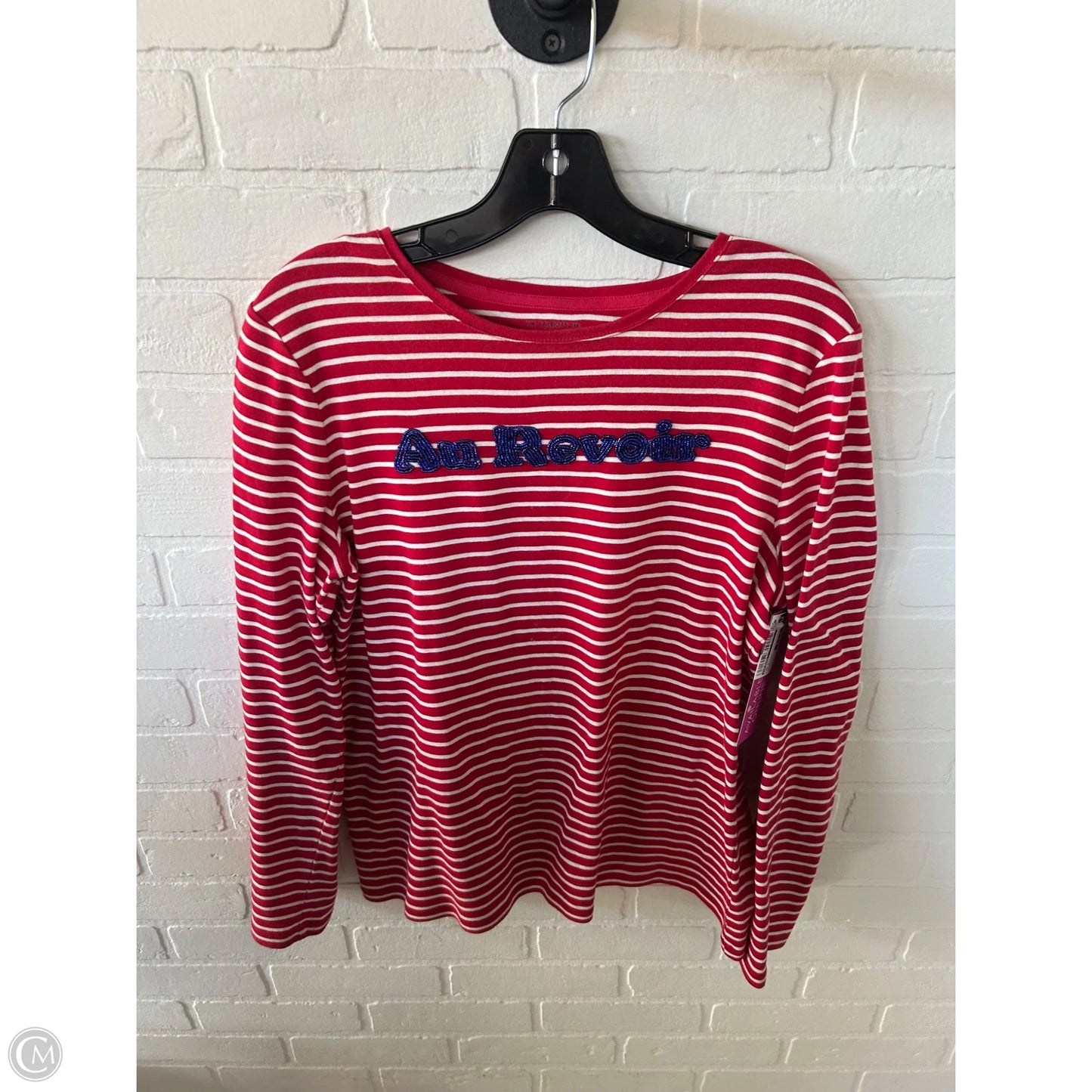 Top Long Sleeve By Talbots In Red & White, Size: L
