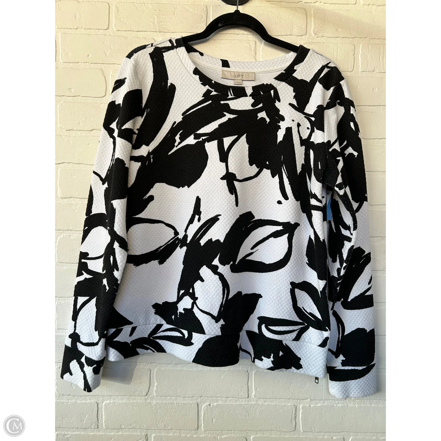 Top Long Sleeve By Loft In Black & White, Size: M