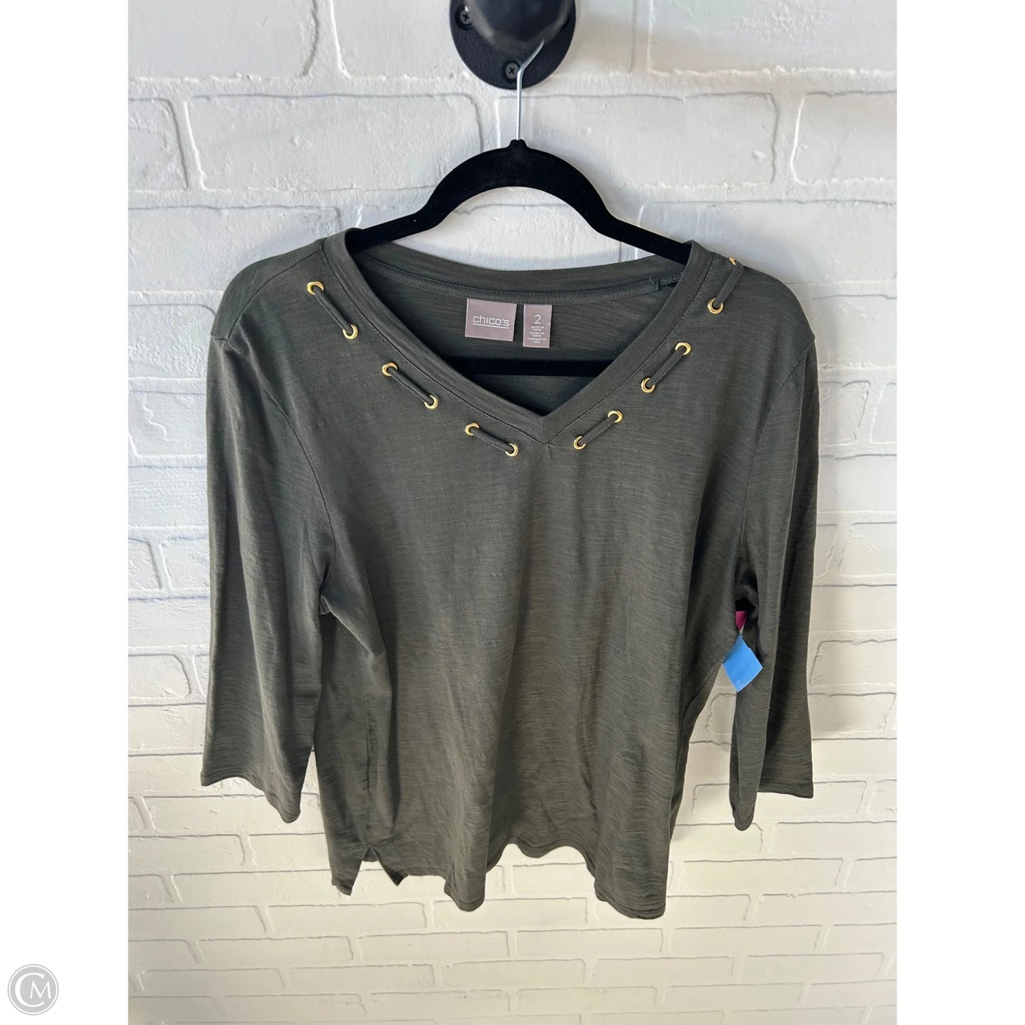 Top 3/4 Sleeve By Chicos In Green, Size: L