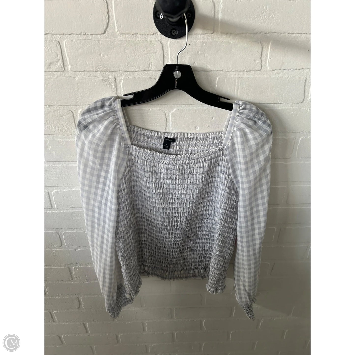 Blouse Long Sleeve By Ann Taylor In Blue & White, Size: M