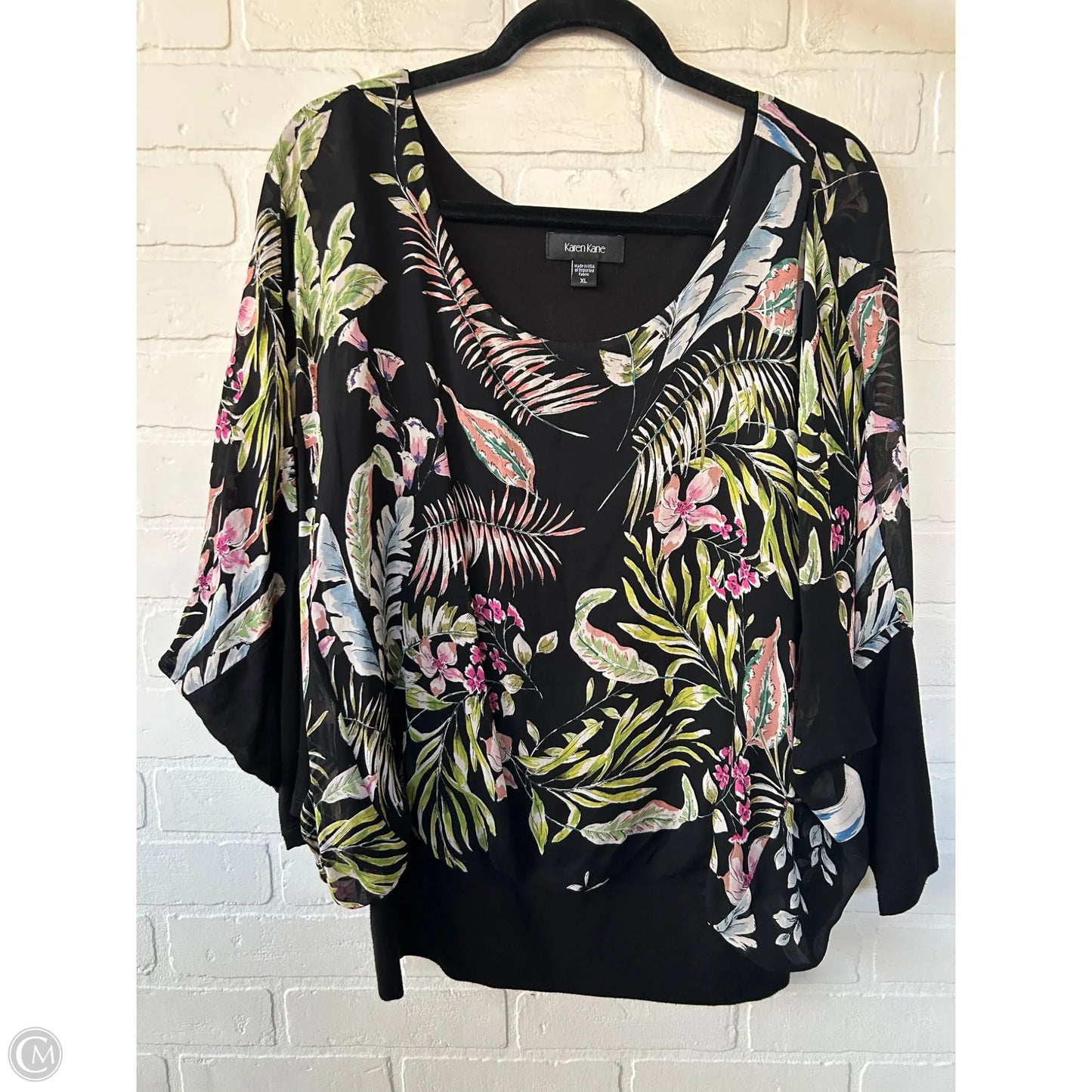 Blouse Long Sleeve By Karen Kane In Black & Green, Size: Xl