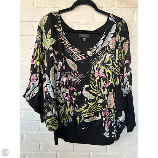 Blouse Long Sleeve By Karen Kane In Black & Green, Size: Xl