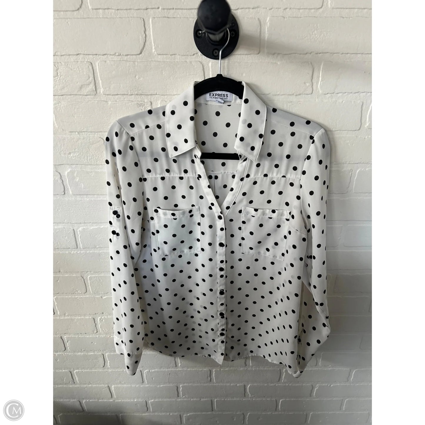 Blouse Long Sleeve By Express In Black & White, Size: S