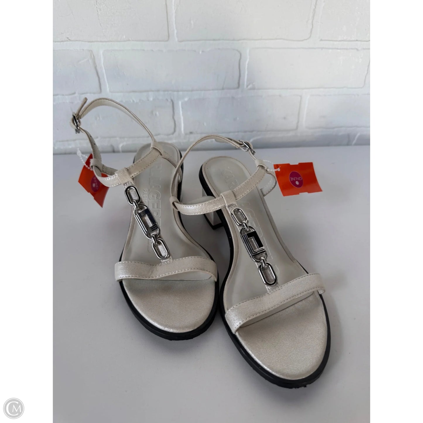 Sandals Designer By Karl Lagerfeld In Cream & Silver, Size: 6