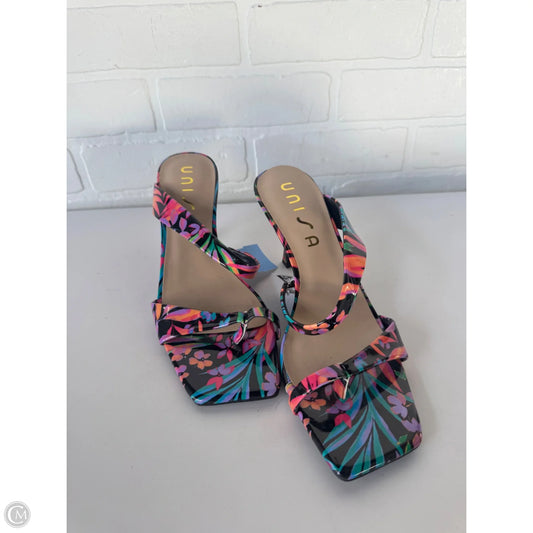 Sandals Heels Kitten By Unisa In Black & Pink, Size: 9
