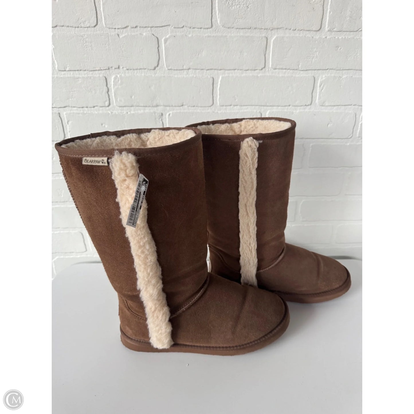 Boots Mid-calf Flats By Bearpaw In Brown & Cream, Size: 10