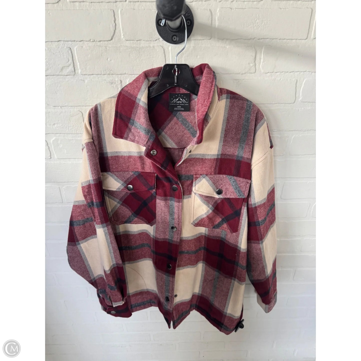 Jacket Shirt By Hfx In Red & Tan, Size: M