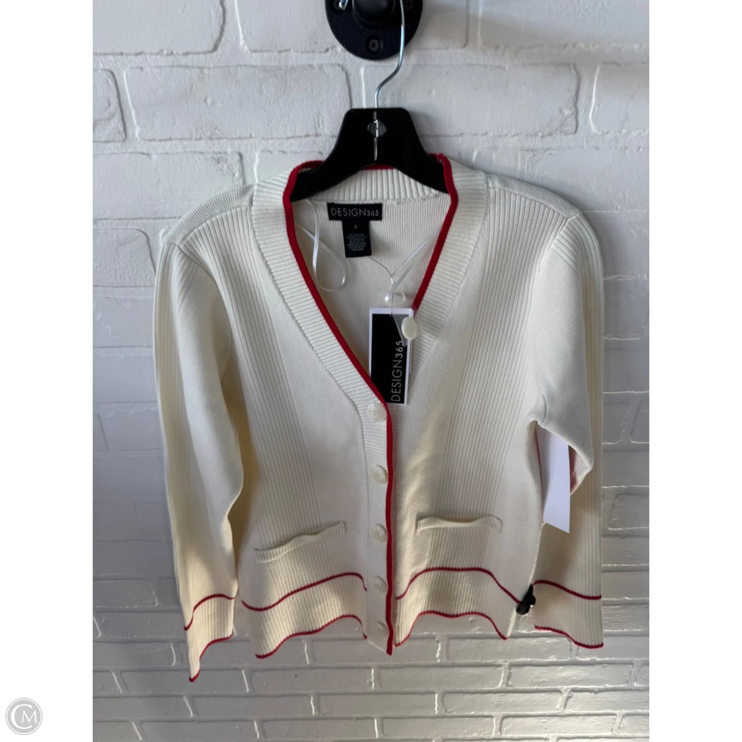 Sweater Cardigan By Cmc In Cream & Red, Size: S