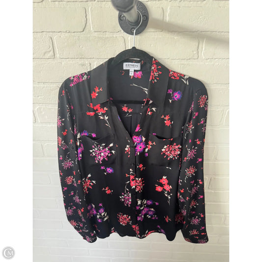 Blouse Long Sleeve By Express In Black & Purple, Size: L
