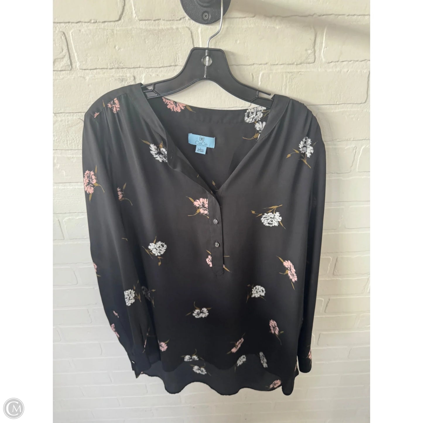 Blouse Long Sleeve By Cece In Black & White, Size: L