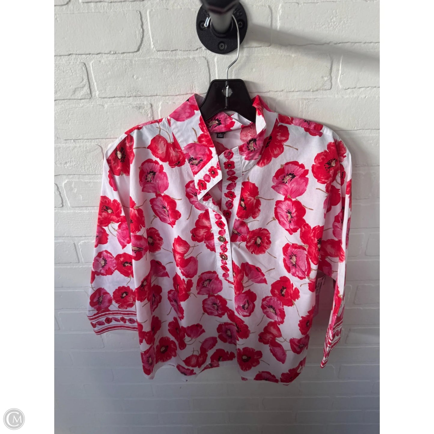 Blouse 3/4 Sleeve By Talbots In Pink & White, Size: L