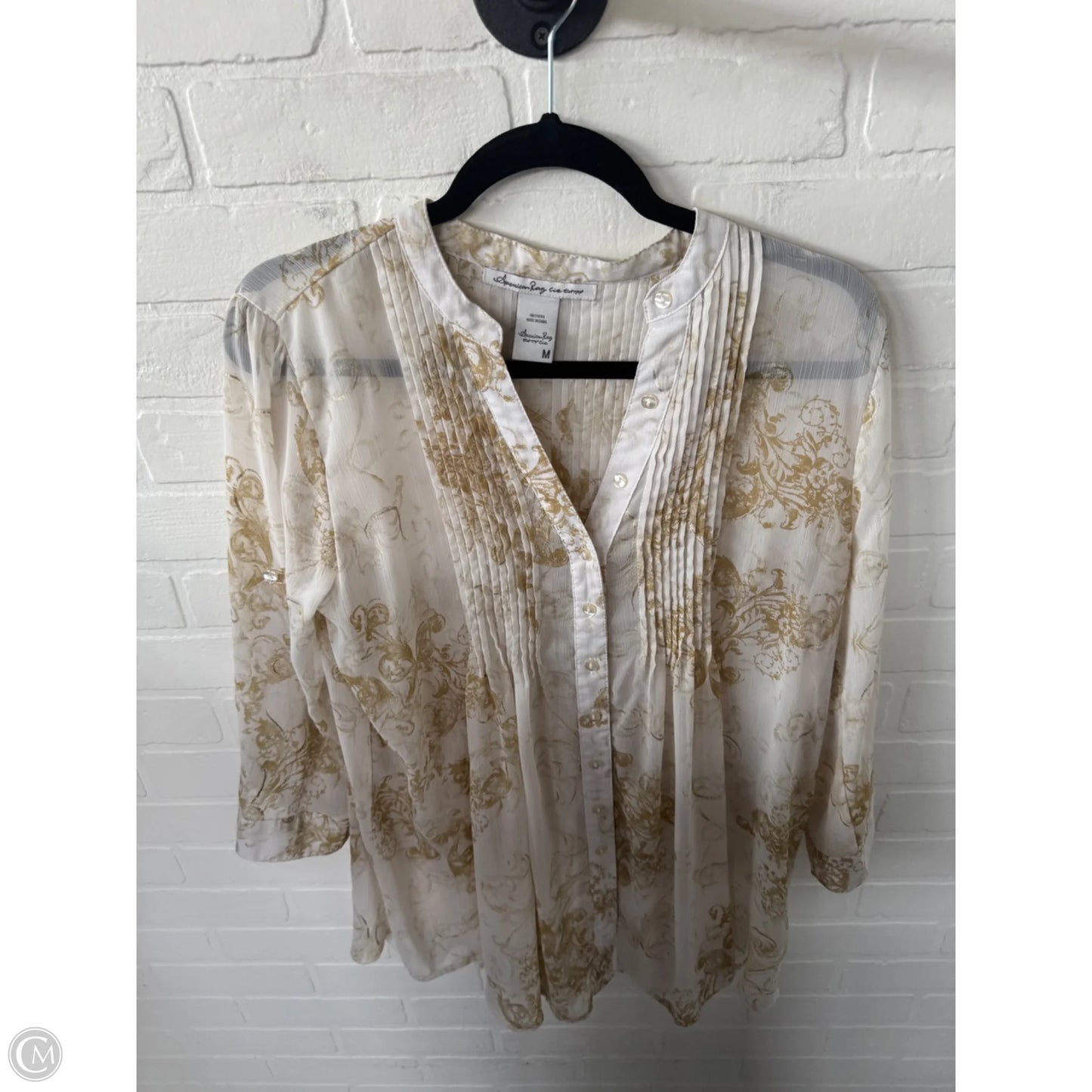 Tunic Long Sleeve By American Rag In Gold & White, Size: M