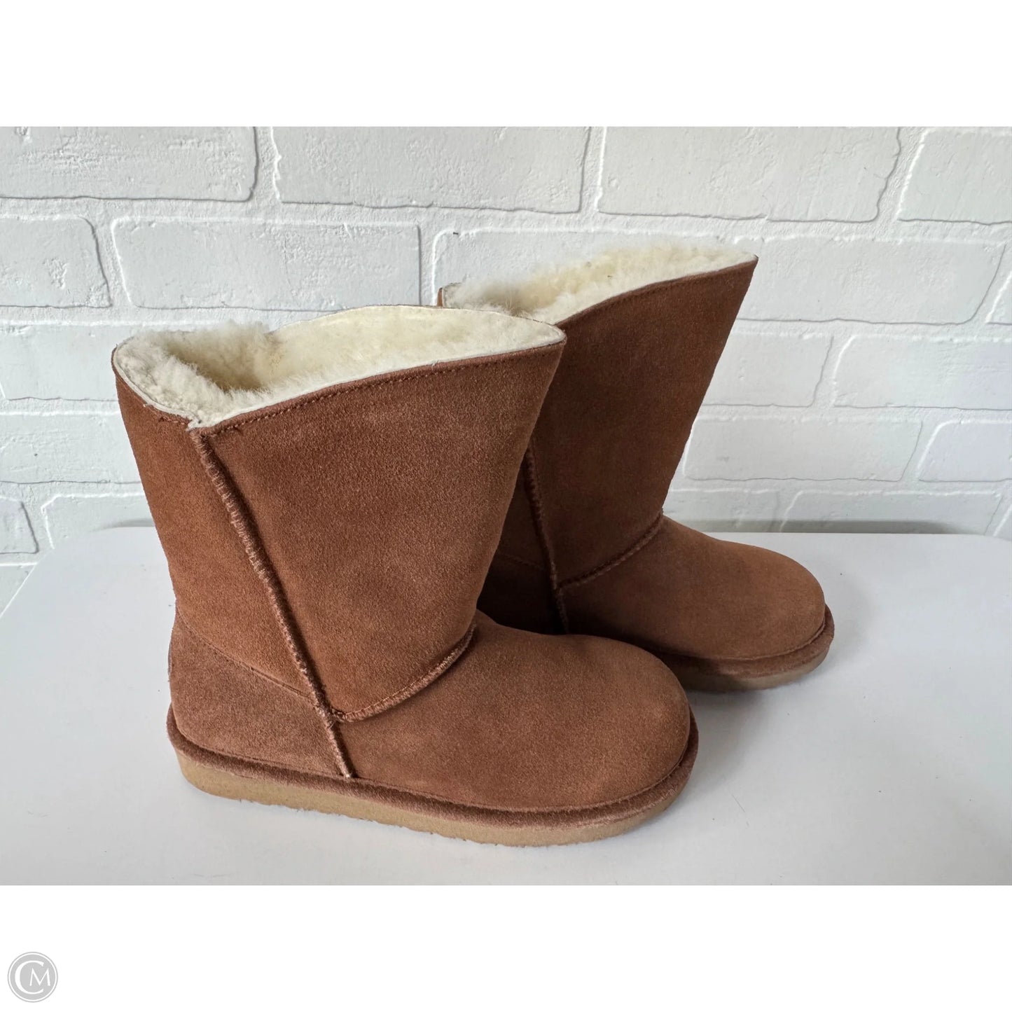 Boots Mid-calf Flats By Cmc In Brown & Cream, Size: 7