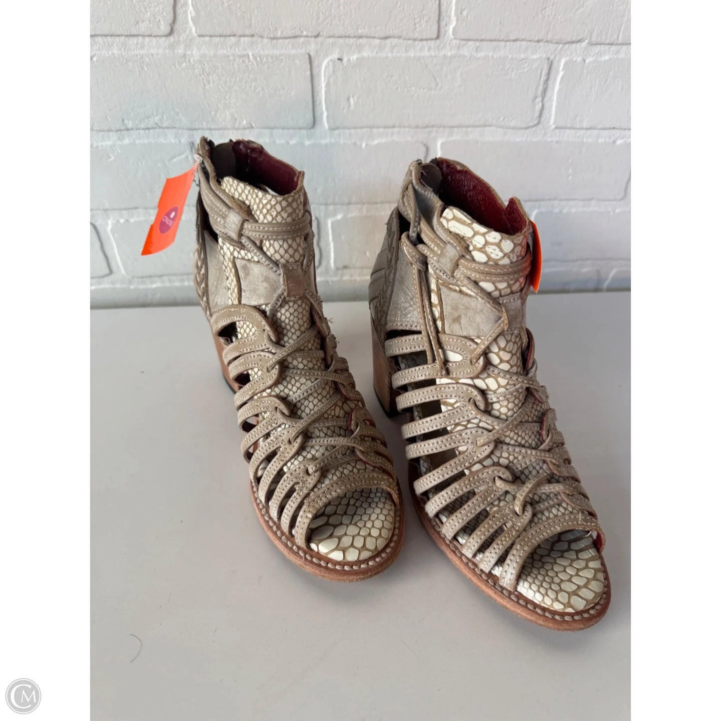 Boots Ankle Heels By Freebird In Brown & Cream, Size: 8