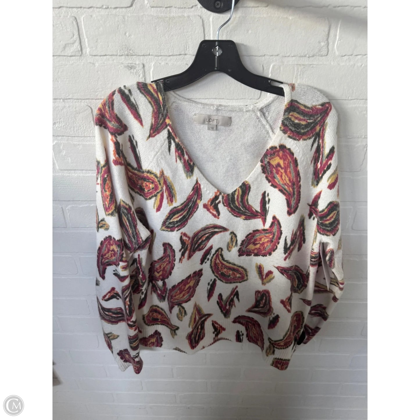 Sweater By Loft In Red & White, Size: L