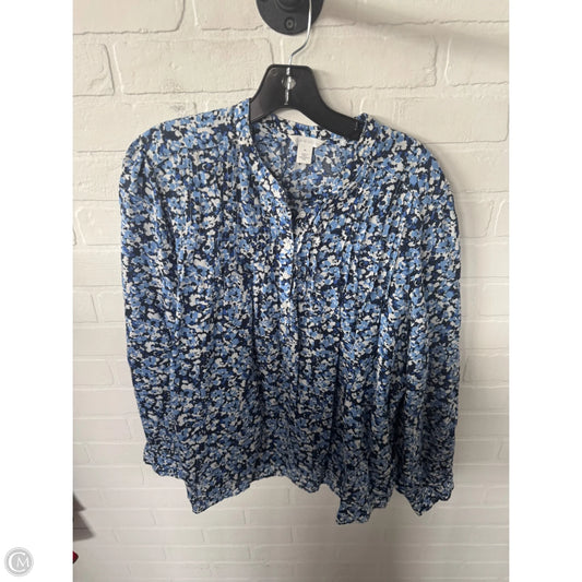 Blouse Long Sleeve By Caslon In Blue & White, Size: Xl