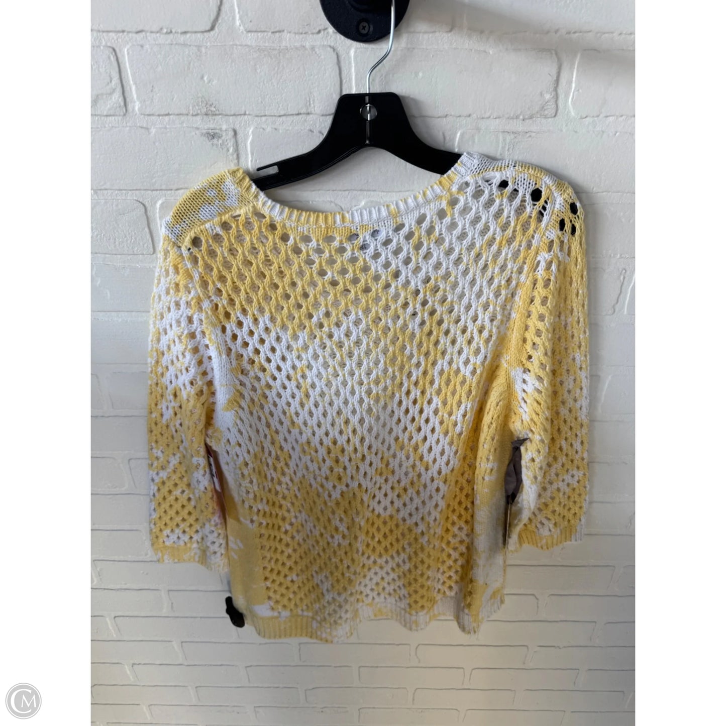 Sweater By Chicos In White & Yellow, Size: Xl