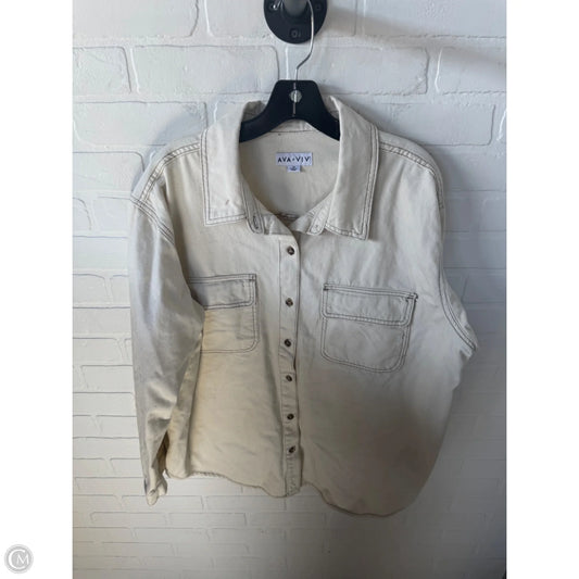 Jacket Shirt By Ava & Viv In Cream & Tan, Size: 1x