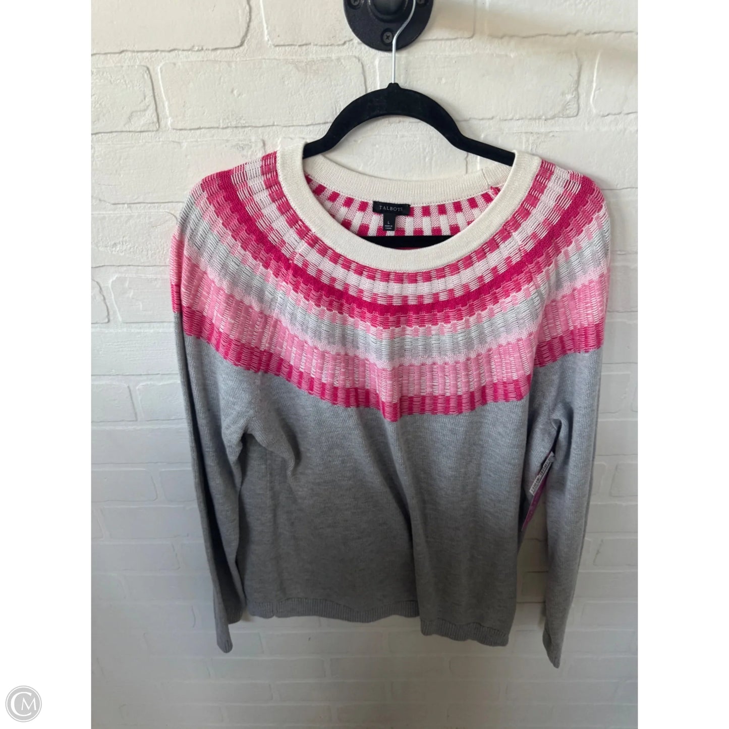 Sweater By Talbots In Grey & Pink, Size: L