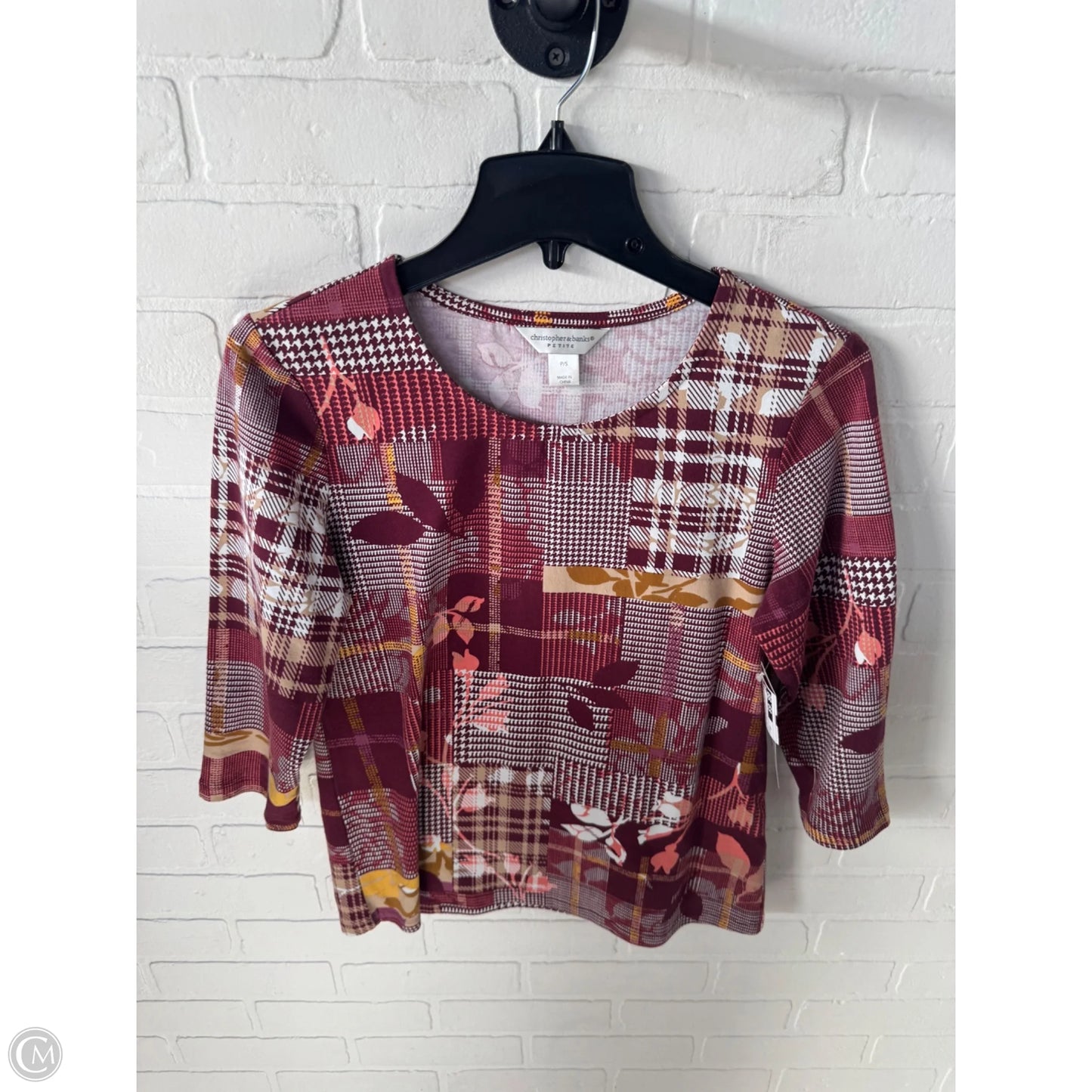Top 3/4 Sleeve By Christopher And Banks In Red & Tan, Size: Sp