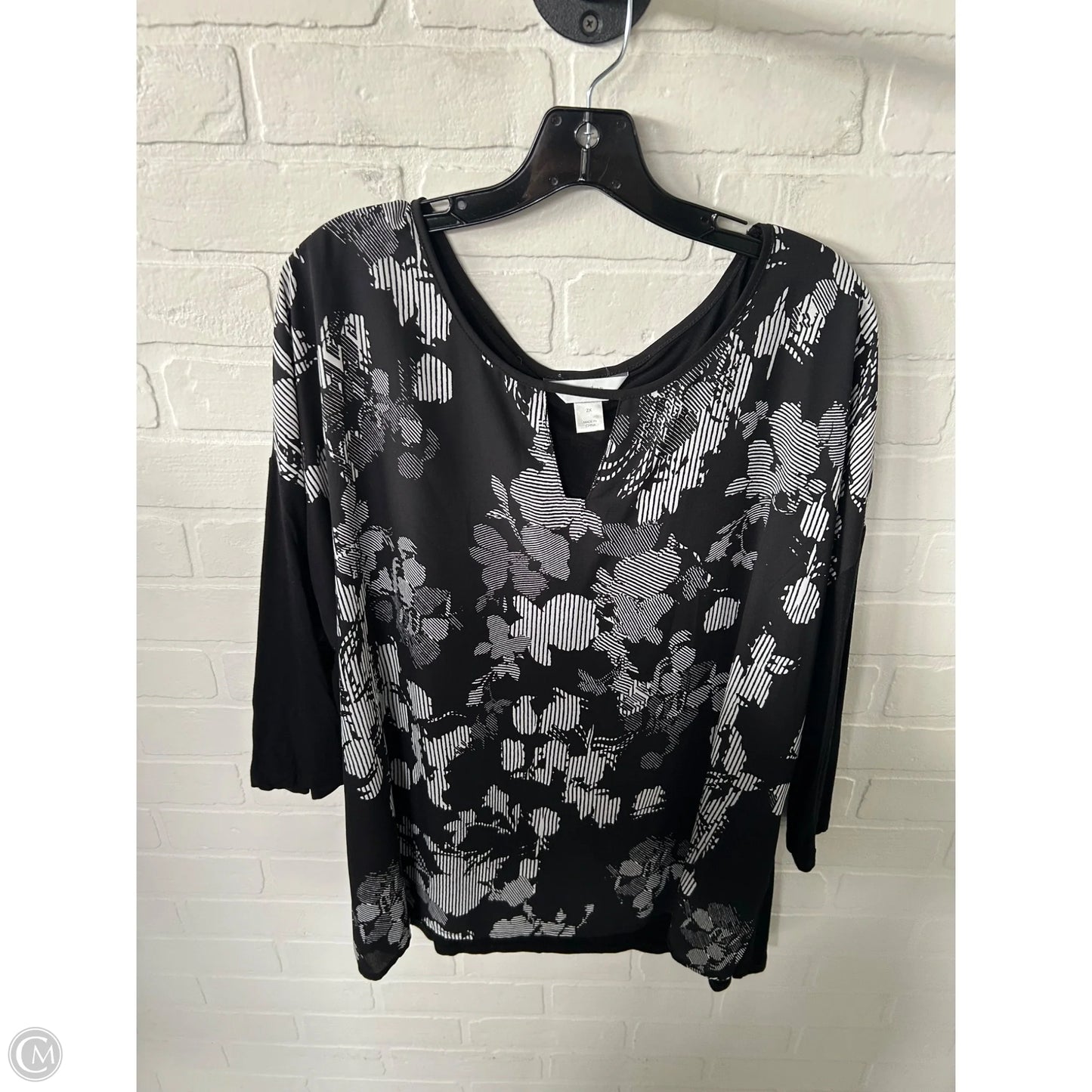 Tunic 3/4 Sleeve By Cj Banks In Black & White, Size: 2x