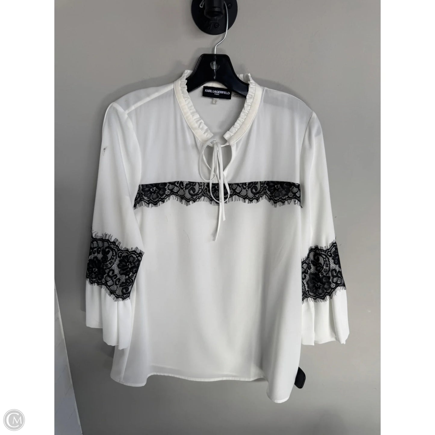 Top 3/4 Sleeve Designer By Karl Lagerfeld In Black & White, Size: S